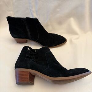 Sole Society Black Suede Ankle Booties with Stacked Wood Heel